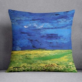 Wheat Field Under Clouded Sky by Van Gogh Cushion (Insert: With Insert, size: 20" X 20")