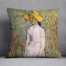 Young Girl Standing Against a Background of Wheat by Van Gogh Cushion (Insert: With Insert, size: 20" X 20")