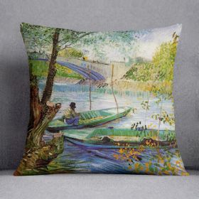 Fishing in Spring by Van Gogh Cushion (Insert: Without Insert, size: 16" X 16")