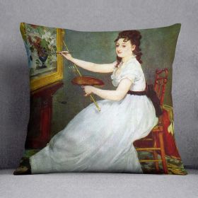 Portrait of Eva GonzalCs in Manets studio by Manet Cushion (Insert: Without Insert, size: 16" X 16")