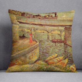 Bridges across the Seine at Asnieres by Van Gogh Cushion (Insert: Without Insert, size: 20" X 20")