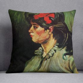 Portrait of a Woman with Red Ribbon by Van Gogh Cushion (Insert: With Insert, size: 14" X 14")
