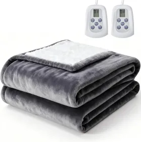 edx Electric Heated Blanket — Dual Zone Control, 10 Heat Settings, Auto-Off, 200 GSM Flannel & Sherpa | Throw / Twin / Full (size: Throw)