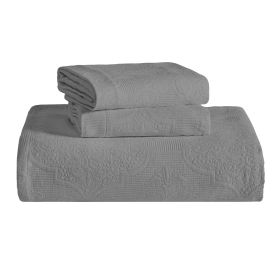 Florin Cotton Matelassé Bedspread Set — Scrolling Medallion Jacquard, 100% Cotton, Oeko-Tex | From $122.07 (Color: Grey, size: Queen)