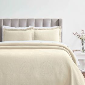 Peploi Floral Wreath Matelassé Bedspread Set — Jacquard Raised Texture, 100% Cotton, Oeko-Tex | From $124.28 (Color: Ivory, size: King)