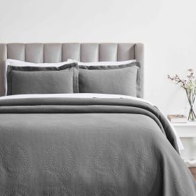 Peploi Floral Wreath Matelassé Bedspread Set — Jacquard Raised Texture, 100% Cotton, Oeko-Tex | From $124.28 (Color: Grey, size: King)
