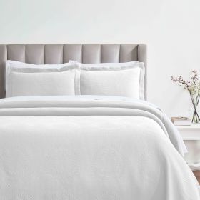 Peploi Floral Wreath Matelassé Bedspread Set — Jacquard Raised Texture, 100% Cotton, Oeko-Tex | From $124.28 (Color: White, size: King)