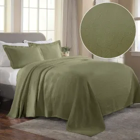 Florin Cotton Matelassé Bedspread Set — Scrolling Medallion Jacquard, 100% Cotton, Oeko-Tex | From $122.07 (Color: Sage, size: Queen)