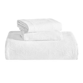 Florin Cotton Matelassé Bedspread Set — Scrolling Medallion Jacquard, 100% Cotton, Oeko-Tex | From $122.07 (Color: White, size: FULL)