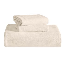 Florin Cotton Matelassé Bedspread Set — Scrolling Medallion Jacquard, 100% Cotton, Oeko-Tex | From $122.07 (Color: Ivory, size: Twin)