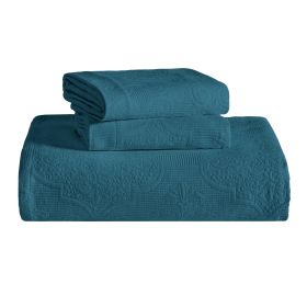 Florin Cotton Matelassé Bedspread Set — Scrolling Medallion Jacquard, 100% Cotton, Oeko-Tex | From $122.07 (Color: Deep Sea, size: Twin)