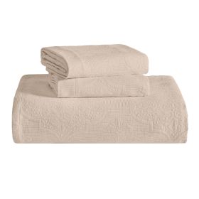Florin Cotton Matelassé Bedspread Set — Scrolling Medallion Jacquard, 100% Cotton, Oeko-Tex | From $122.07 (Color: Linen, size: Twin)
