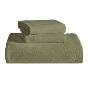 Florin Cotton Matelassé Bedspread Set — Scrolling Medallion Jacquard, 100% Cotton, Oeko-Tex | From $122.07 (Color: Sage, size: Twin)