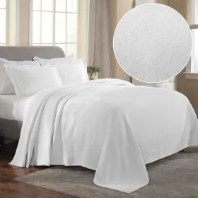 Florin Cotton Matelassé Bedspread Set — Scrolling Medallion Jacquard, 100% Cotton, Oeko-Tex | From $122.07 (Color: White, size: FULL)