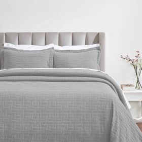 Madrid Cotton Matelassé Bedspread Set — Geometric Pattern, Raised Woven Texture, Oeko-Tex Certified | From $124.28 (Color: Grey, size: FULL)