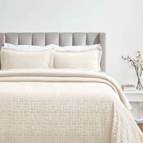 Madrid Cotton Matelassé Bedspread Set — Geometric Pattern, Raised Woven Texture, Oeko-Tex Certified | From $124.28 (Color: Ivory, size: Queen)