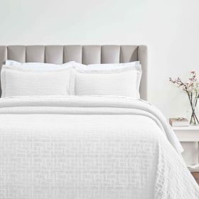 Madrid Cotton Matelassé Bedspread Set — Geometric Pattern, Raised Woven Texture, Oeko-Tex Certified | From $124.28 (Color: White, size: Queen)