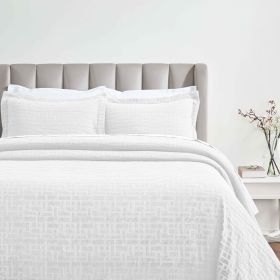 Madrid Cotton Matelassé Bedspread Set — Geometric Pattern, Raised Woven Texture, Oeko-Tex Certified | From $124.28 (Color: White, size: King)