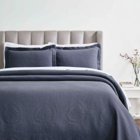 Peploi Floral Wreath Matelassé Bedspread Set — Jacquard Raised Texture, 100% Cotton, Oeko-Tex | From $124.28 (Color: Denim Blue, size: FULL)