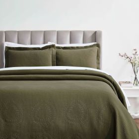 Peploi Floral Wreath Matelassé Bedspread Set — Jacquard Raised Texture, 100% Cotton, Oeko-Tex | From $124.28 (Color: Olive Green, size: FULL)