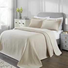 Valencia Reversible Cotton Matelassé Bedspread Set — Full Size, Raised Medallion Texture, Oeko-Tex Certified | From $118.95 (Color: Beige, size: FULL)