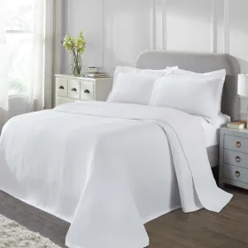 Valencia Reversible Cotton Matelassé Bedspread Set — Full Size, Raised Medallion Texture, Oeko-Tex Certified | From $118.95 (Color: White, size: FULL)